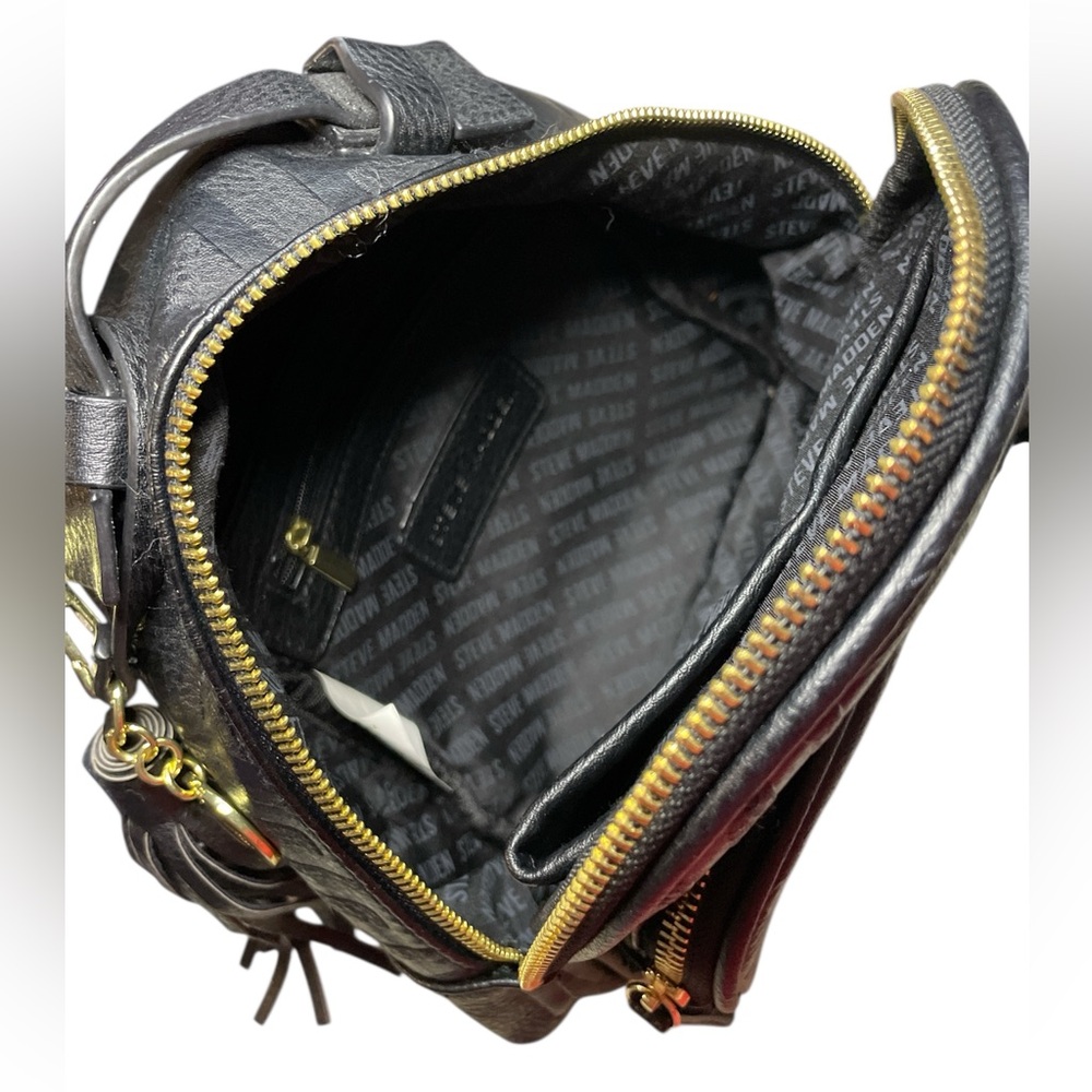 Steve Madden Embossed Black Backpack with Gold Details - Picture 6 of 13